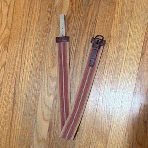 LOFT Red and Tan Stretchy Striped Belt with Brown Leather